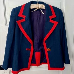 Elegant Navy Blazer with Red Trim